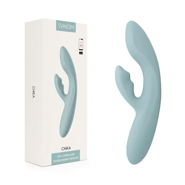 Vibrador de Doble Estimulación Flexible Chika Gris Turquesa Controlado por APP Global By Svakom